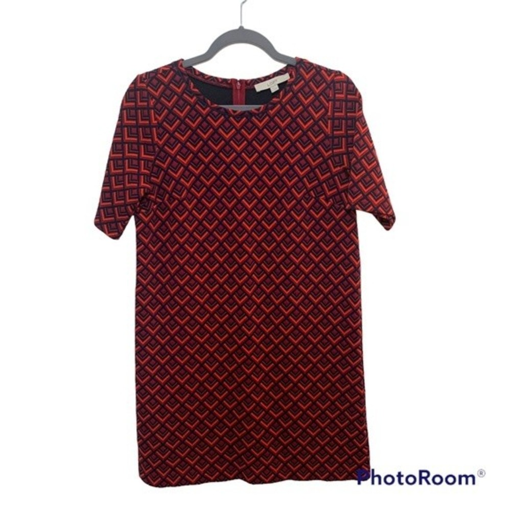 LOFT Red Jacquard Shift Dress